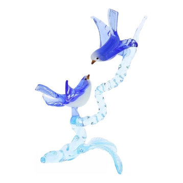 GlassOfVenice Murano Glass Birds on a Branch - Blue