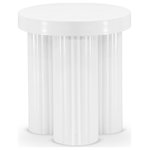 Meridian Furniture - Rhodes Coffee Table / End Table, White, End Table - The Rhodes End Table is a beautifully crafted piece that can enhance the look of any room. It features a sleek and modern design with a white finish, which adds a touch of sophistication to the iron metal table. The fluted legs of the table are not only aesthetically pleasing, but also provide sturdy support, making it a durable and practical addition to any living space.