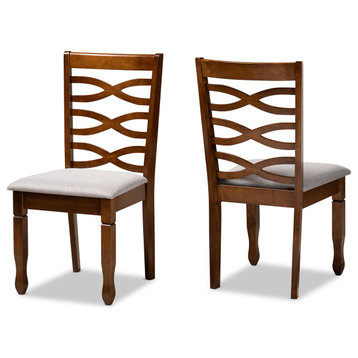 Lanier Modern Grey Upholstered and Brown Finished Wood 2-Piece Dining Chair Set