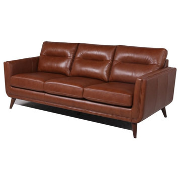 Catania Mid-Century Leather Sofa in Cobblestone Brown Finish