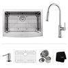 Kraus 30" Farmhouse Kitchen Sink St Steel, Faucet With Dispenser, Chrome