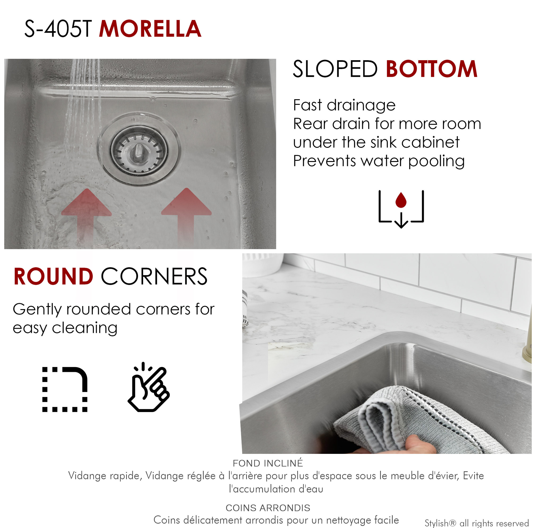 STYLISH 15 inch Single Bowl Undermount and Drop-in Stainless Steel Kitchen Sink