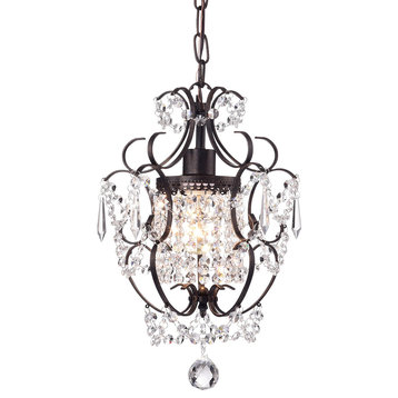 Amorette 1-Light Antique Bronze Finish Mini Chandelier With Crystals