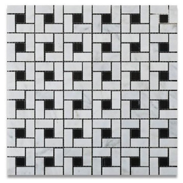 12"x12" Ferrari Pinwheel Mosaic Marble, Black Dots, Polished, Set of 50