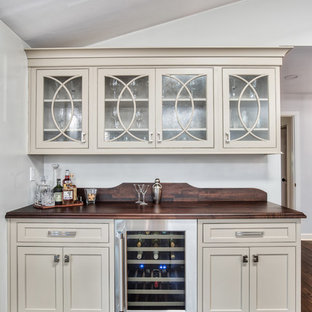75 Beautiful Painted Wood Floor Home Bar With Wood Countertops