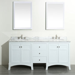 72 inch White Bathroom Vanity, with White Marble Carrera Countertop - Bathroom Vanities And Sink Consoles