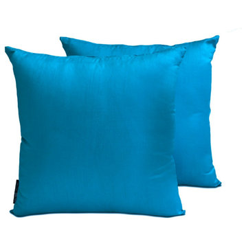 Art Silk 12"x18" Lumbar Pillow Cover Set of 2 Plain, Solid - Peacock Blue Luxury