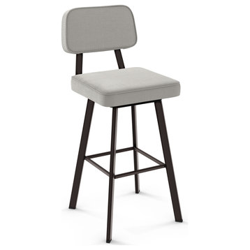 Amisco Clarkson Swivel Counter and Bar Stool, Pale Grey Beige Polyester / Dark Brown Metal, Bar Height