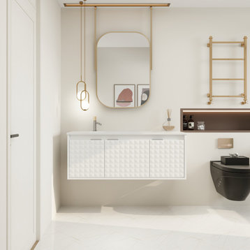 BNK Bath Vanity, Resin Sink, Modern Design, Soft Close Doors, White-Dd, 48