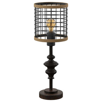 Black Metal Mini Lamp with Cage Shade and Edison Bulb