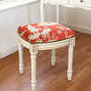 Chinoiserie Linen Upholstered Vanity Stool With Nailheads, Coral Red