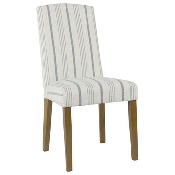 Dining Chairs With Stripe Pattern Fabric Upholstery, Blue & White, Set of 2