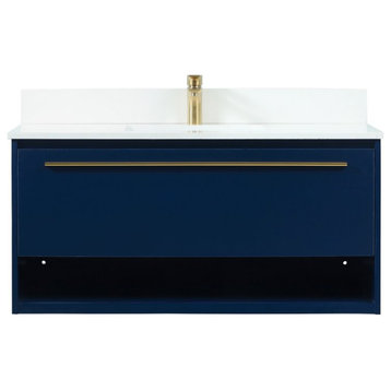 Elegant VF43540MBL-BS 40"Single Bathroom Vanity, Blue With Backsplash
