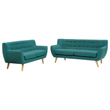 Modern Contemporary Urban Living Loveseat and Sofa Set, Aqua Blue