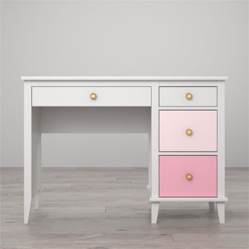 Home Square 3 Piece Kids Bedroom Set with Desk Nightstand and Bookcase in Pink