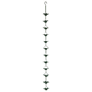 Verdigris Finish Metal Lily Flower Rain Chain w/Attached Hanger 48 Inch