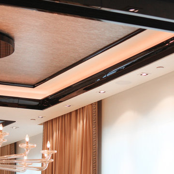 Brickell Key Penthouse - Coffered Ceiling Cove Lighting & Chandelier
