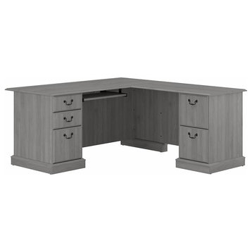 Pemberly Row L Shaped Computer Desk with Drawers in Gray - Engineered Wood