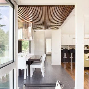 Offenes Modernes Esszimmer mit Keramikboden in Kansas City