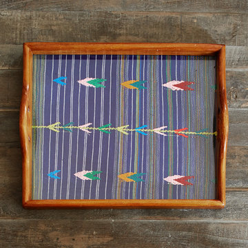 Wood Tray with set Guatemalan Fabric