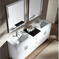 72 inch Contemporary Double Sink Bathroom Vanity Set in White Finish - Bathroom Vanities And Sink Consoles