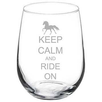 Wine Glass Goblet Keep Calm and Ride On Horse, 17 Oz Stemless