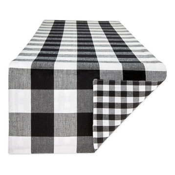 Aneco 2 Pack Checkered Table Runner Cotton Table Runner Trendy Modern Plaid Design Table Runner Elegant Decor for Indoor Outdoor Events 13 x 108 Inches Black and White 