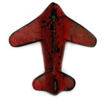 Set of Four Cast Iron Airplane Cabinet Knobs in Distressed Red Finish