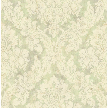 Embroidered Damask Wallpaper in Lime AR31909 from Wallquest