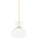 Mitzi Lighting - Mitzi Lighting H813701-AGB Cortney 1 Light Pendant in Aged Brass - Cortney is a gorgeous combination of mixed glass with Aged Brass. An opal glossy glass shade is captured within a clear glass shade for a look that is both trendy and useable. Light flows through the open shades and reflects inside them. The opal glass table lamp, with its visible Aged Brass pull chain, adds a stylish pop and polish to any space. Also available as a wall sconce, semi-flush, and pendant. Part of our Home Ec. x Mitzi Tastemakers collection.