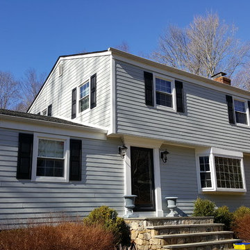 6 1/4" James Hardie Lap Cedarmill Light Mist, 4" Arctic White Window Trim