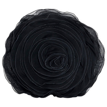 Hayley Rose Chiffon Decorative Throw Pillow With Filler, 16" Round, Black