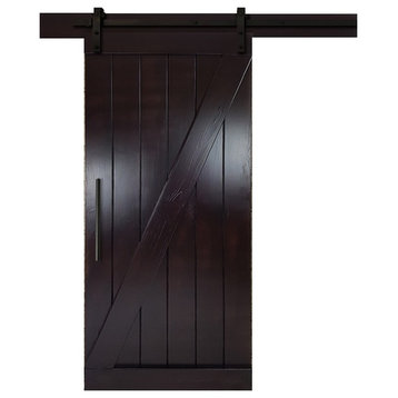 Real Solid Hardwood Sliding Barn Door Z/Pine With Wenge Stain, 48"x84"