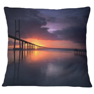 Vasco Da Gama Bridge Portugal Pier Seascape Throw Pillow, 18"x18"