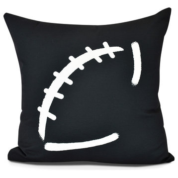 Football, Geometric Print Outdoor Pillow, Black, 20" x 20"