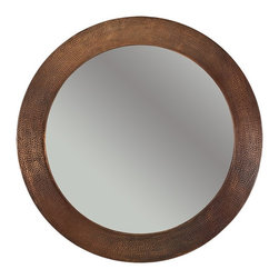 Premier Copper 34&Prime; Hand Hammered Round Copper Mirror MFR3434 - Wall Mirrors