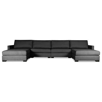 Nativa Interiors Chester Sectional Double WithOttoman, Charcoal, 6 Pieces, Desig