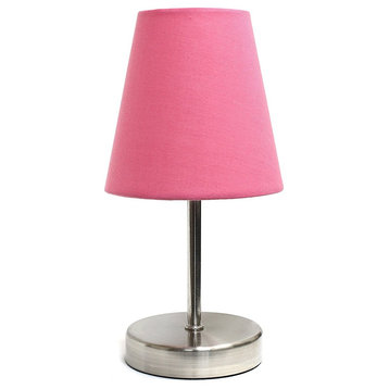 Simple Designs Sand Nickel Mini Basic Table Lamp With Fabric Shade, Pink