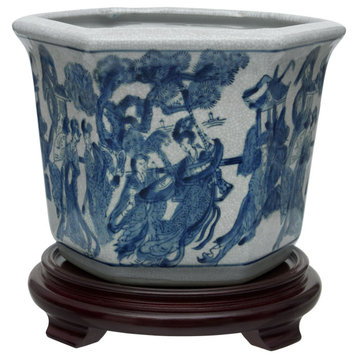 10" Ladies Blue and White Porcelain Flower Pot