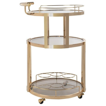 Kaplan 3 Tier Round Bar Cart And Wine Rack Gold/Tinted Glass