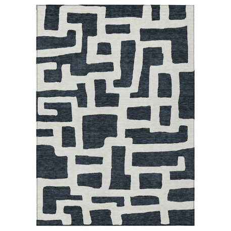 Machine Washable Indoor/Outdoor Chantille ACN903 Black 5' x 7'6" Rug