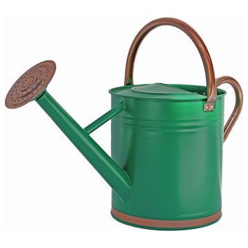 Gardener Select Metal Watering Can, Green with Copper Accents, 1.85 Gallons