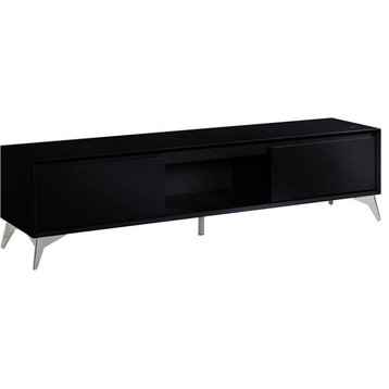 ACME Raceloma Wooden 2-Drawer TV Stand with LED Lighting in Black and Chrome