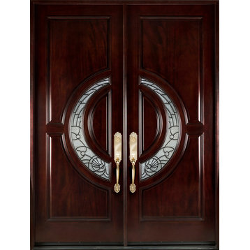 M580E 30"x96"x2 Exterior Front Entry Double Wood Door, RightHand Swing-In