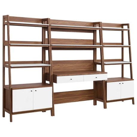 Bixby 3-Piece Wood Office Desk and Bookshelf, Walnut White