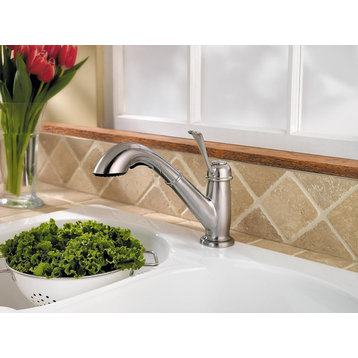 Modern Kitchen Faucet, Mid Arc Design With Pull Out Sprayer, Stainless Steel
