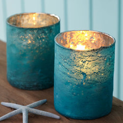 GLASS TURQUOISE CANDLEHOLDERS - NEW - Candleholders