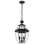 Z-Lite - Z-Lite 580CHB-BK Westover 3 Light Outdoor Chain Mount Ceiling Fixture in Black - This three-light outdoor chain mount ceiling fixture adds a classic silhouette to the lighting in your patio, deck or porch area. With its candelabra composition, the lamp provides soft, effective illumination. A multi-sided clear beveled glass shade has a black steel frame, creating an elegant impression.