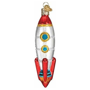 Old World Christmas Toy Rocket Ship Blown Glass Ornament