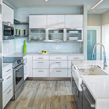 small penthouse condo kitchen remodel, lengthwise.